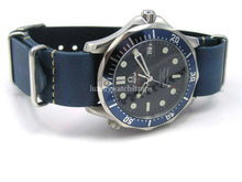 Load image into Gallery viewer, blue leather nato on omega seamaster.
