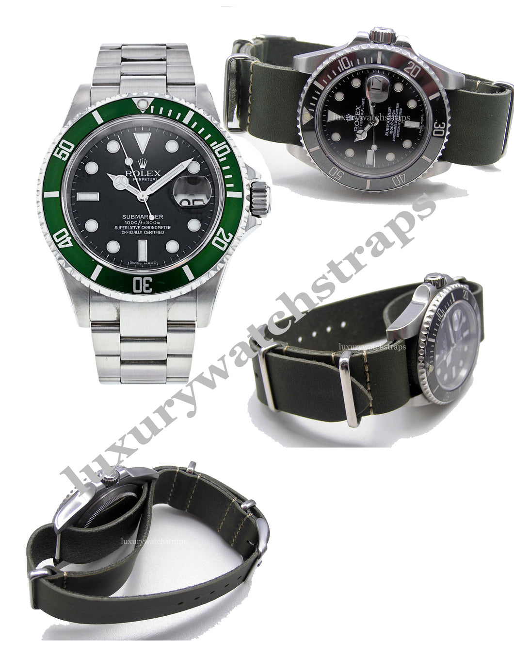 Handmade Green Leather NATO for Rolex Submariner 16610LV 20mm