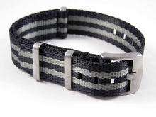 Load image into Gallery viewer, Dense Twill Premium NATO watch strap for ALL 20mm watches black and grey spectre
