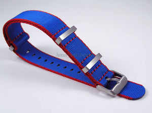 Dense Twill Premium NATO watch strap for ALL 20mm watches vivid blue with red edge