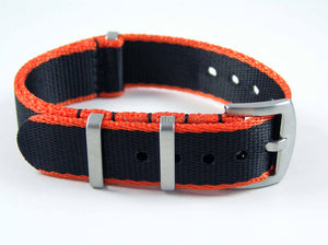 Dense Twill Premium NATO watch strap for ALL 20mm watches black with orange edge