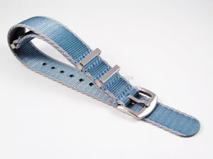 Dense Twill Premium NATO watch strap for ALL 20mm watches Light Blue Grey Edge