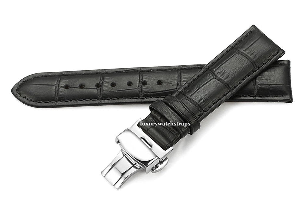 black leather black stitching watch strap for Rolex 20mm Watches.