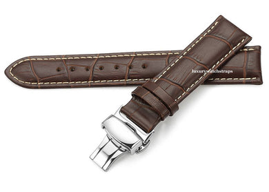 brown leather white stitching watch strap for Rolex 20mm Watches.