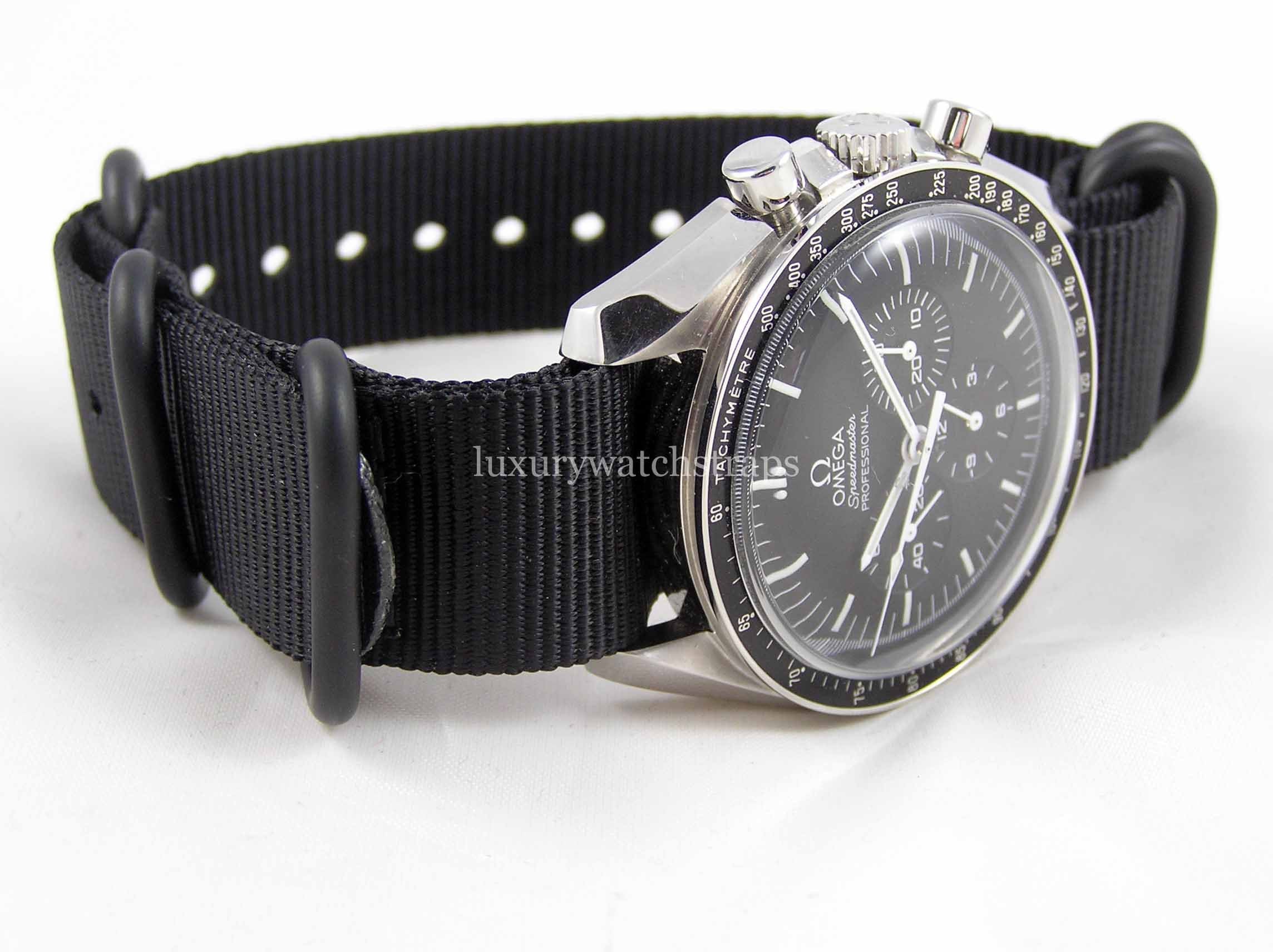 Black nylon Zulu G10 Nato strap for Omega Watch